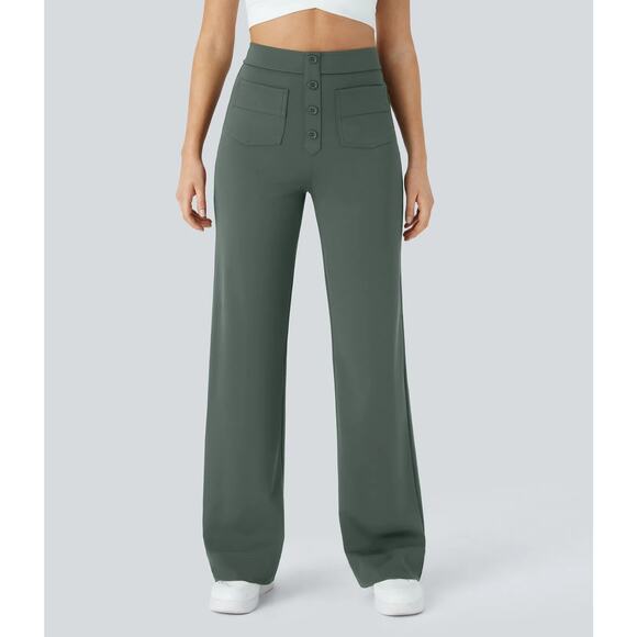 Halara  High Waisted Pants  Pockets Straight Leg Deep Aquamarine NWT Medium - Picture 1 of 8
